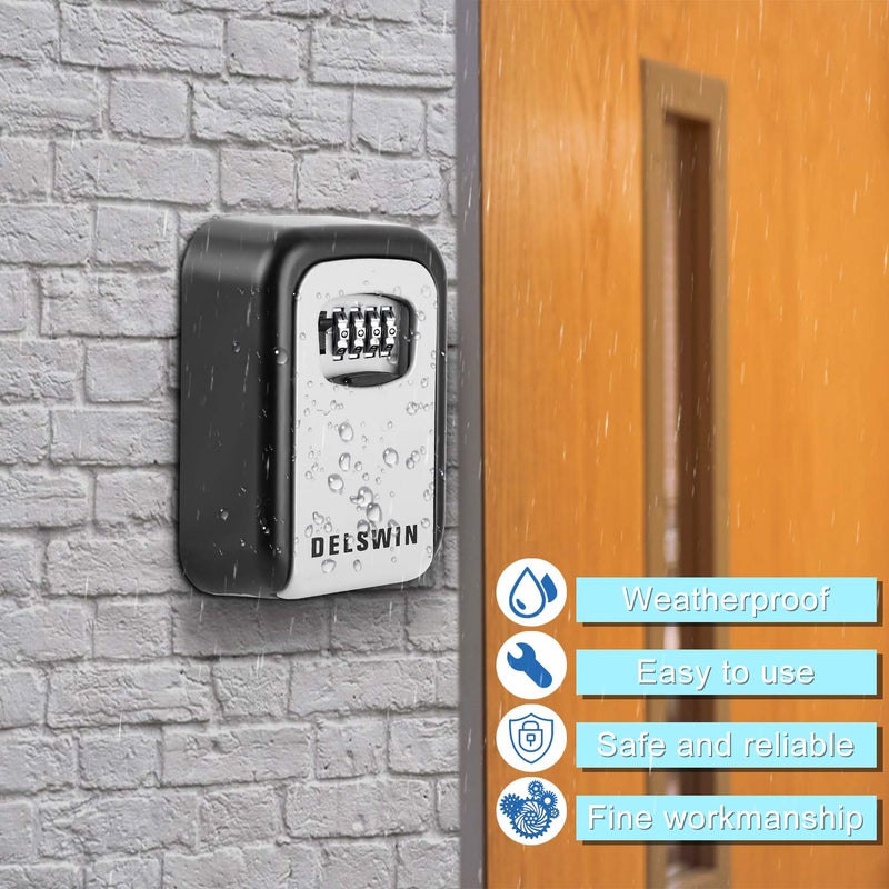 DELSWIN Wall Mounted Key Lock Box - Weatherproof Combo LockBox with 4-Digit Combination Key Storage Box for Home,Hotel,School,Office,Special Car Key - Image 5